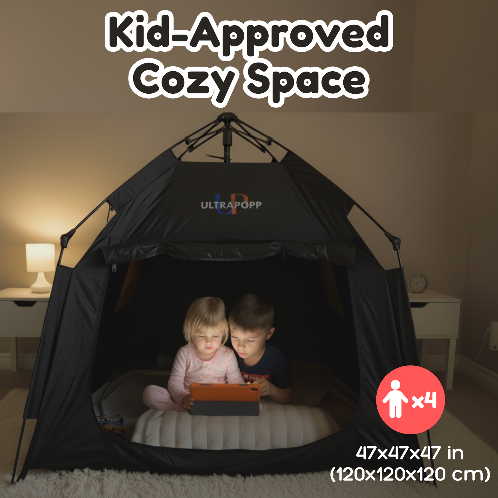 ULTRAPOPP Sensory Tent for Kids, Easy Setup Blackout Play Tent for Autism ADHD SPD OCD, 47x47x47 in - Image 2