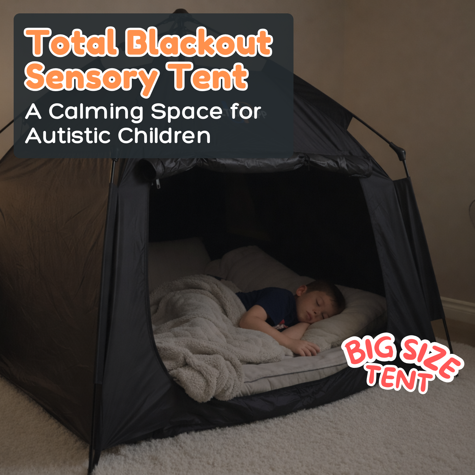 ULTRAPOPP Sensory Tent for Kids, Easy Setup Blackout Play Tent for Autism ADHD SPD OCD, 47x47x47 in - Image 3