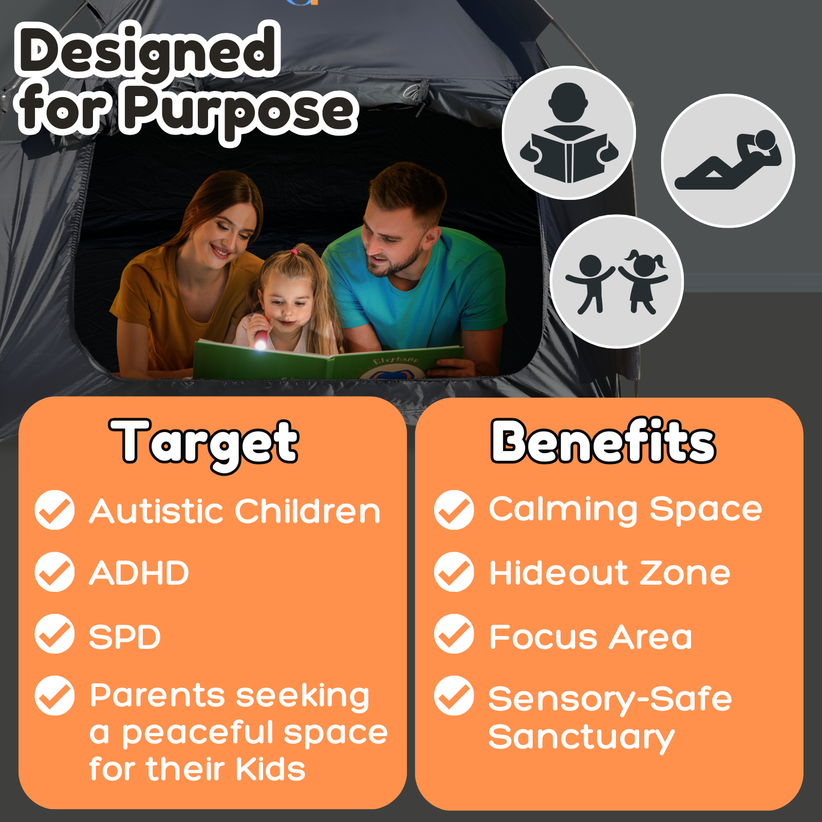 ULTRAPOPP Sensory Tent for Kids, Easy Setup Blackout Play Tent for Autism ADHD SPD OCD, 47x47x47 in - Image 5